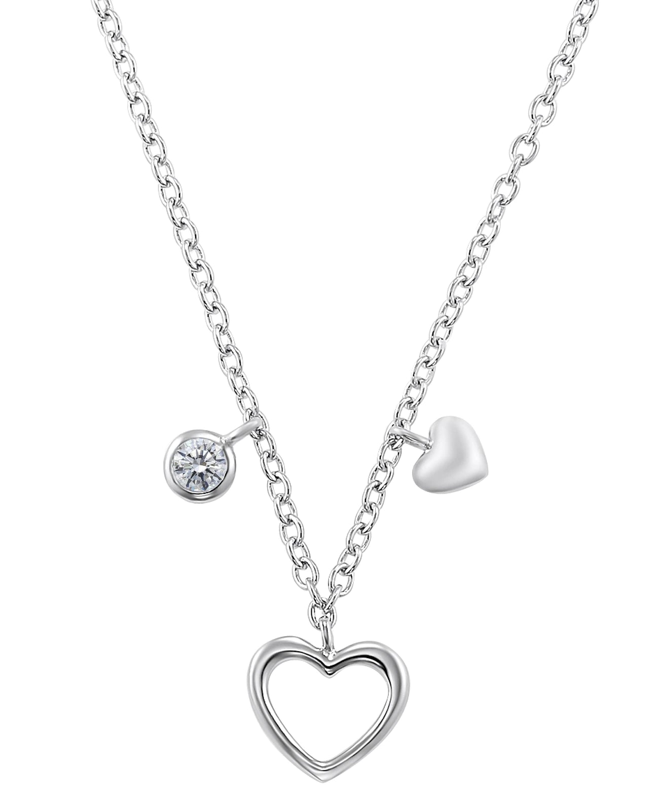 Kette mit zirkonia offenens und masives herz als anhänger