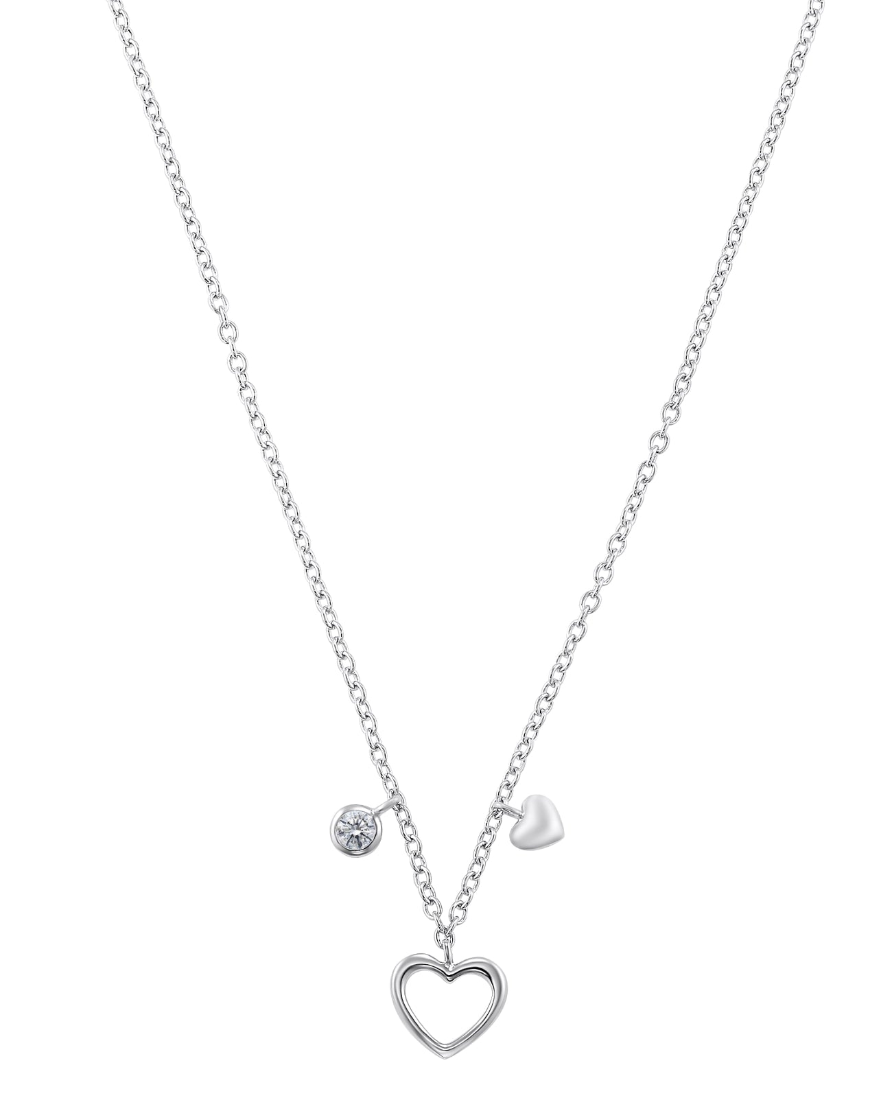 Kette mit zirkonia offenens und masives herz als anhänger