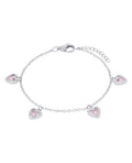 Ankerkette Armband mit 4 herzanhänger mit rosa zirkonia steinen