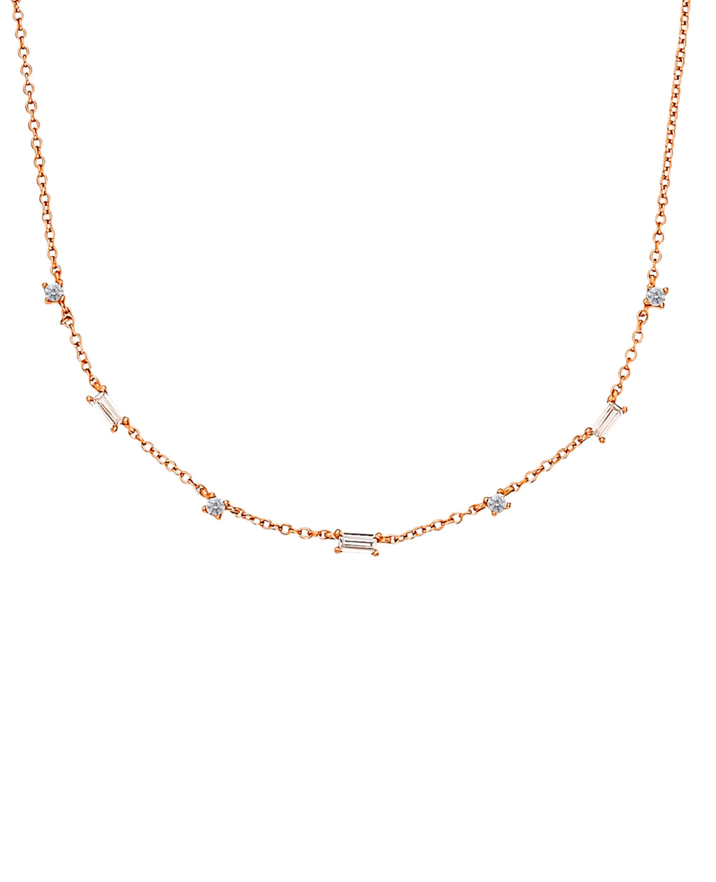 Ankerkette rosegold mit runden und eckigen zirkonia steinen