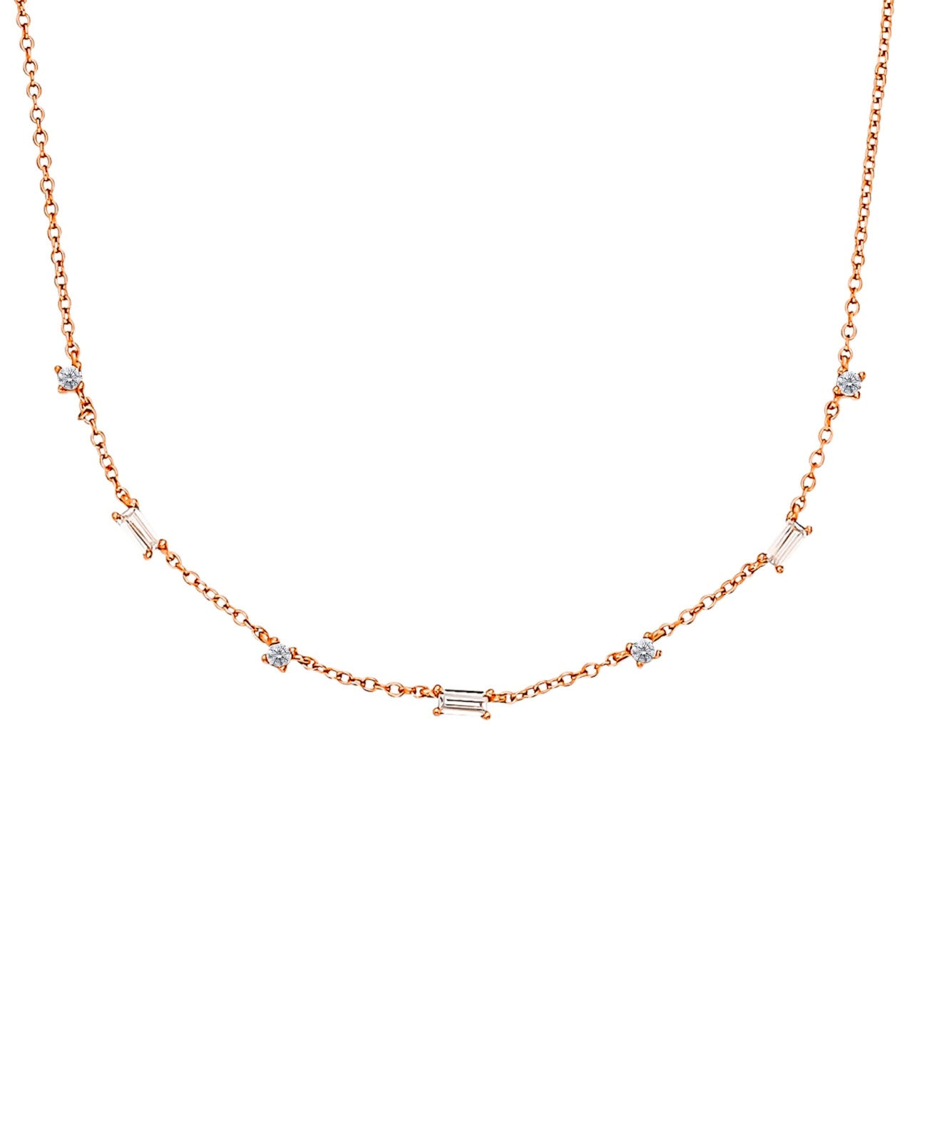 Ankerkette rosegold mit runden und eckigen zirkonia steinen