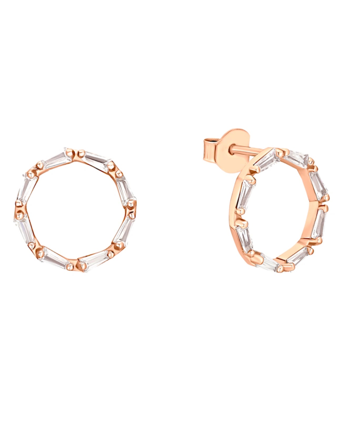 rund offene ohrstecker rosegold bestehend aus 8 eckigen zirkonia elementen