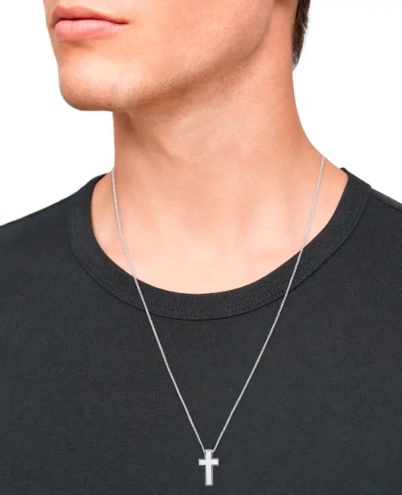 kette mit kreuz anhaenger mitte mattiert rand poliert