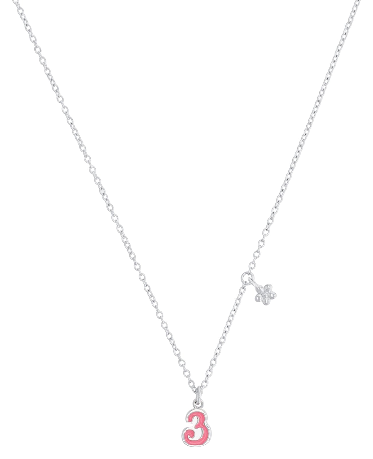 kinderkette mit anhaenger blume und zahl drei in rot