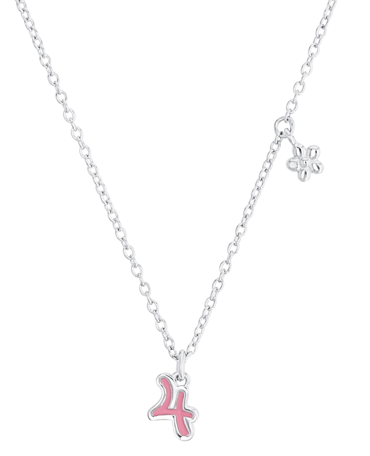 kinderkette mit anhaenger blume und zahl vier in rosa