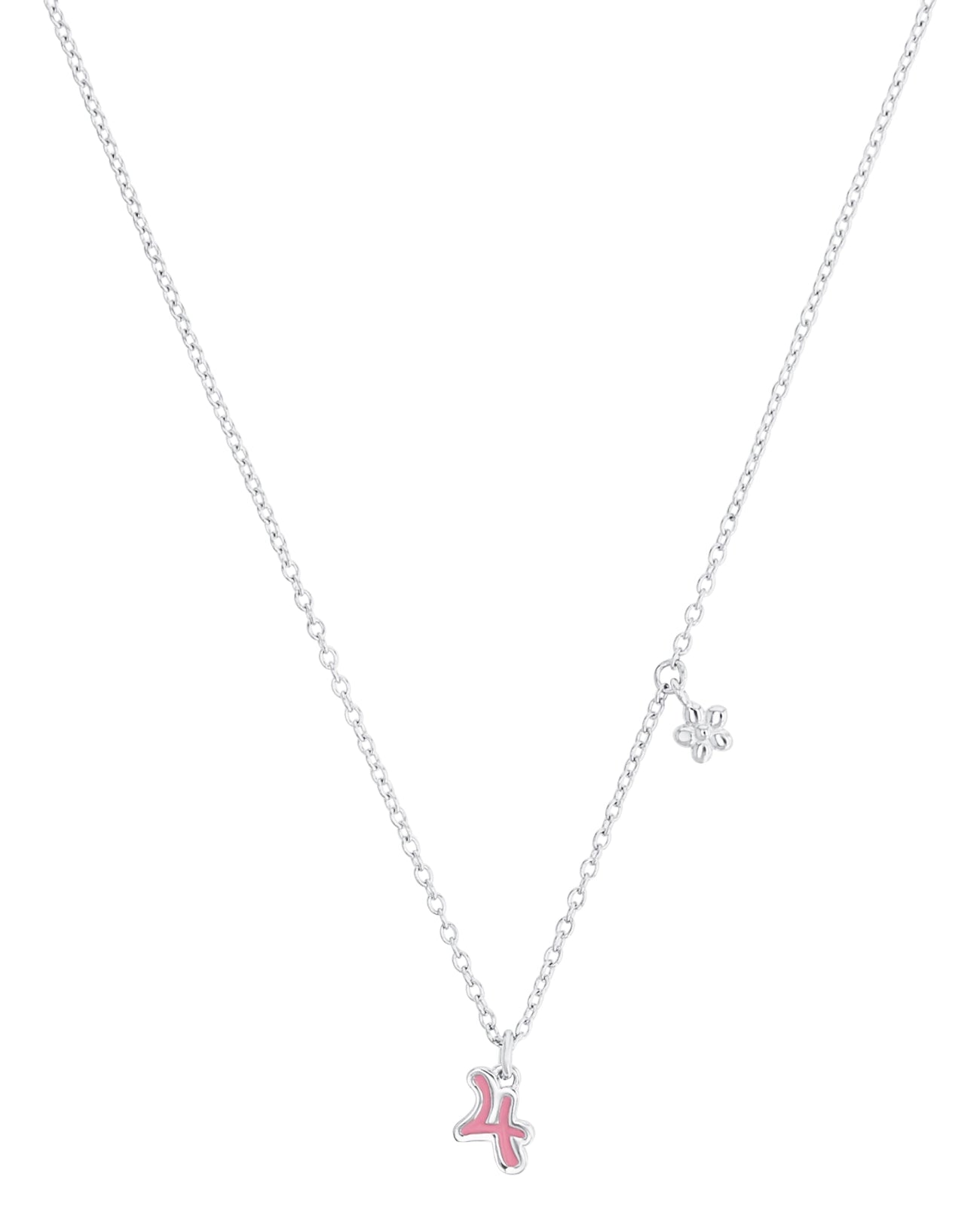 kinderkette mit anhaenger blume und zahl vier in rosa