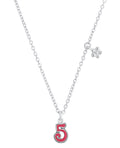 kinderkette mit anhaenger blume und zahl 5 in rot
