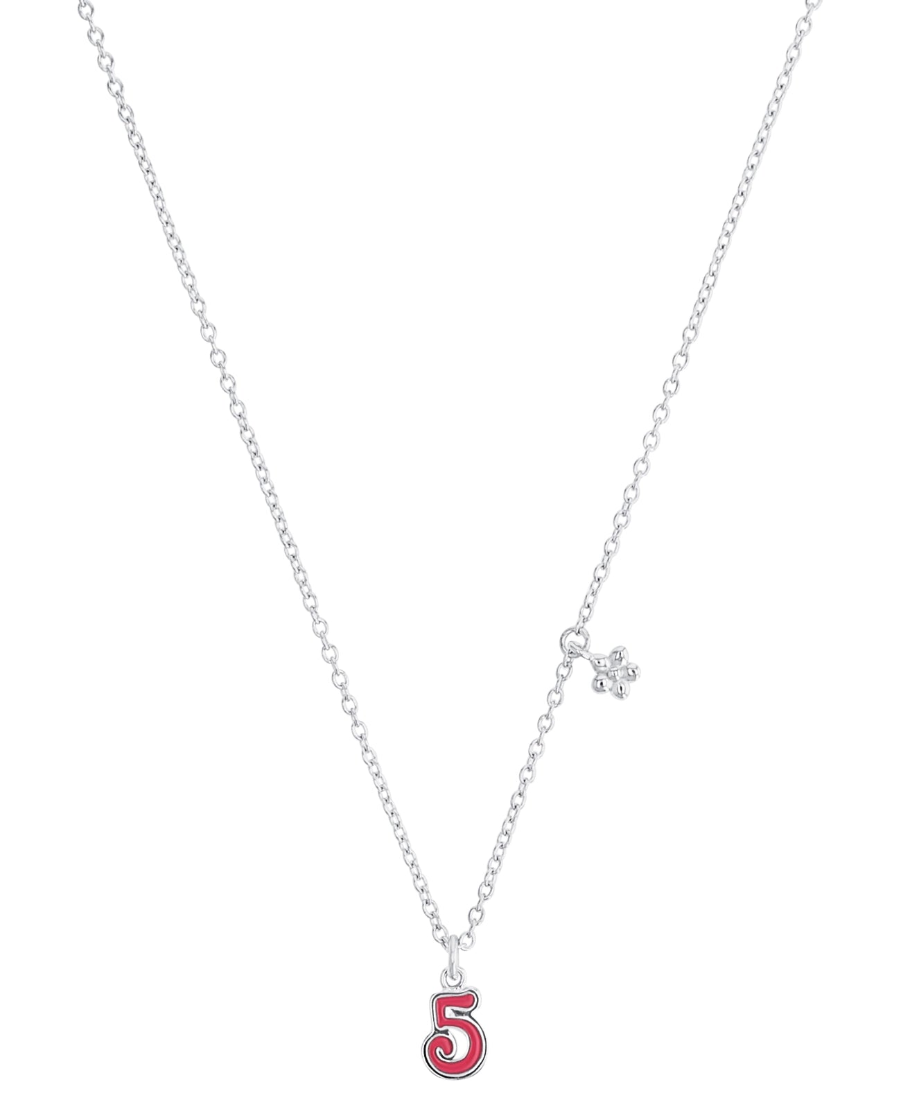 kinderkette mit anhaenger blume und zahl 5 in rot