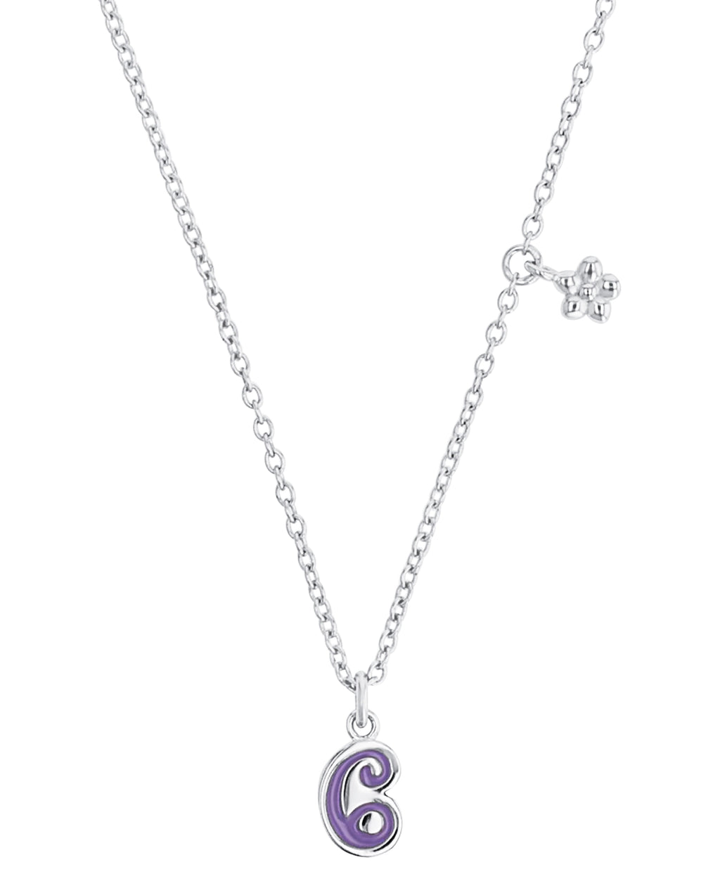 kinderkette mit anhaenger blume und zahl sechs in lila
