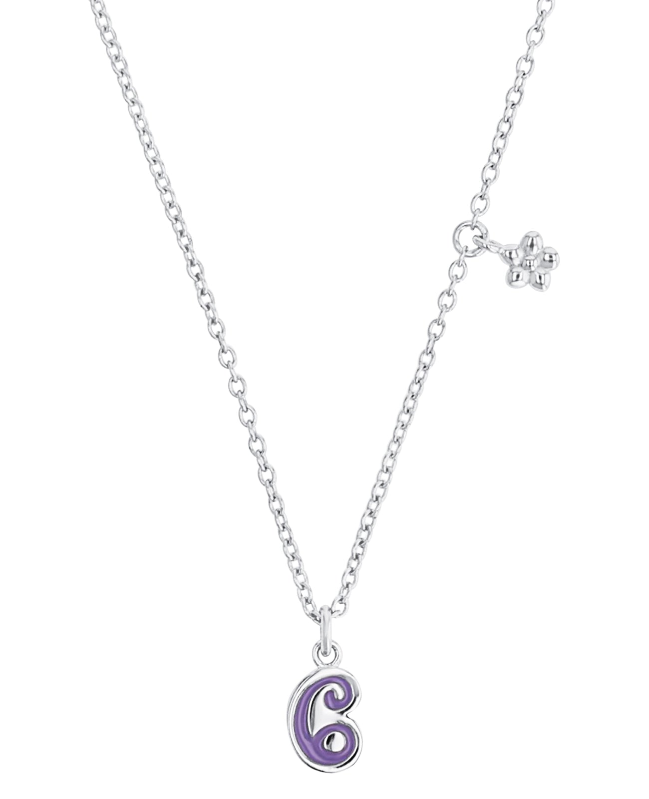 kinderkette mit anhaenger blume und zahl sechs in lila