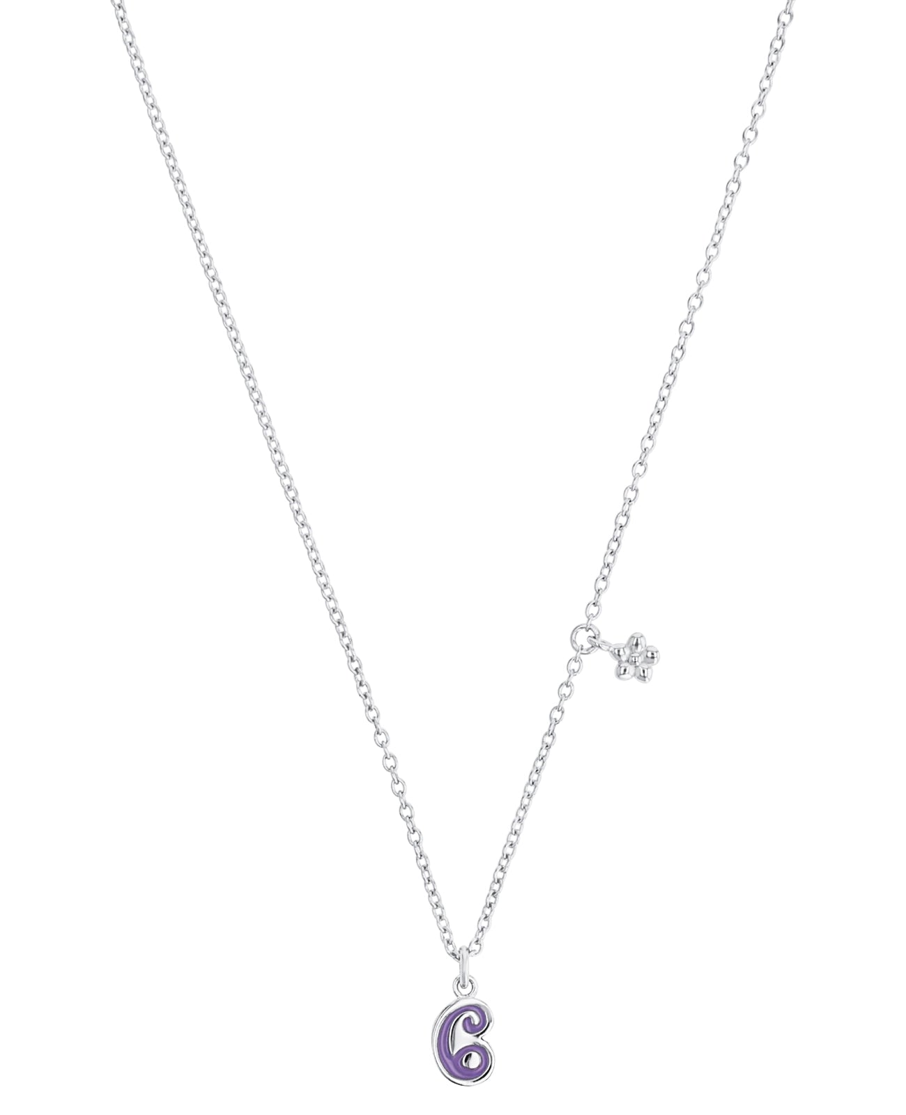 kinderkette mit anhaenger blume und zahl sechs in lila