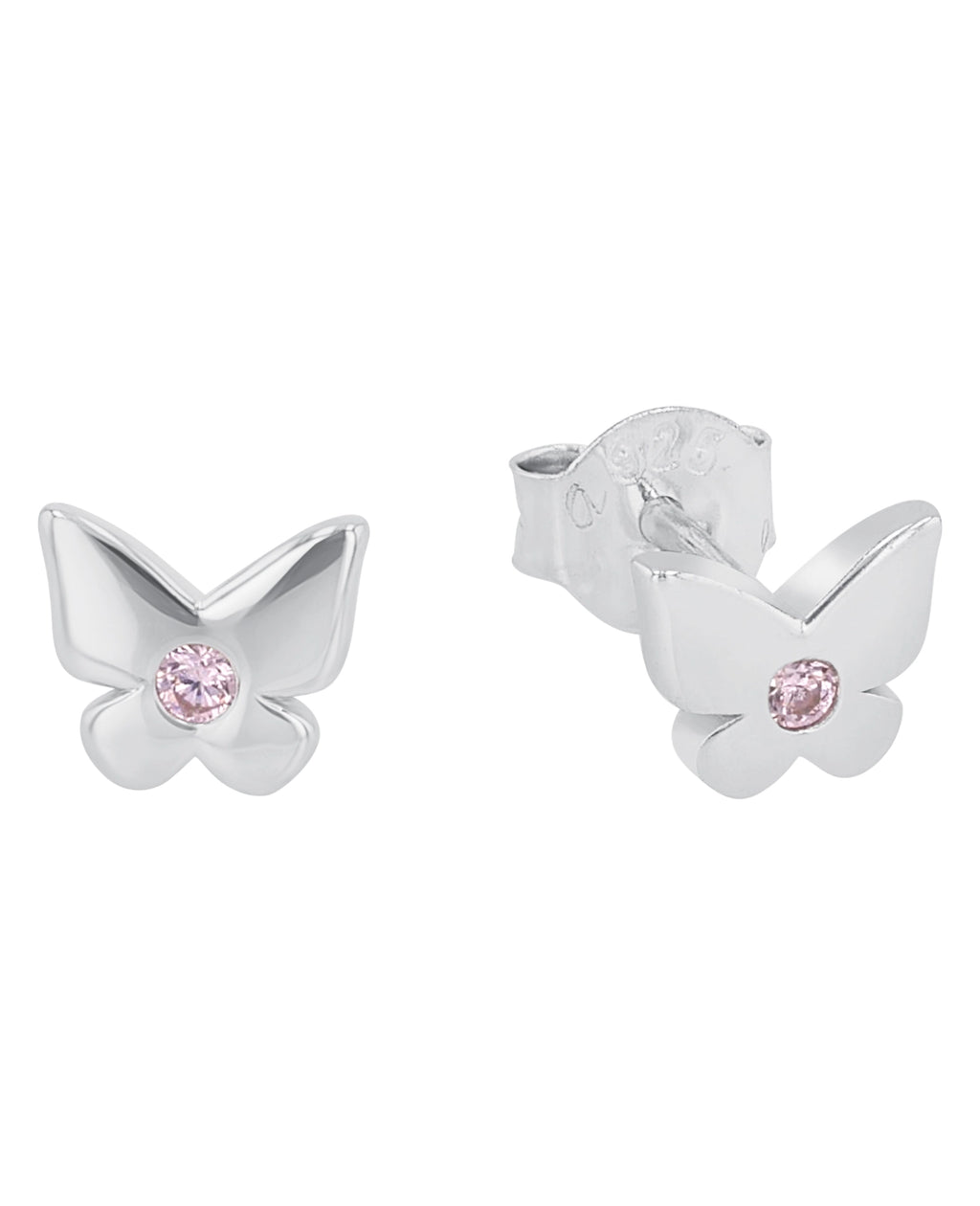 kinder ohrstecker schmetterling mit rosa zirkonia in der mitte