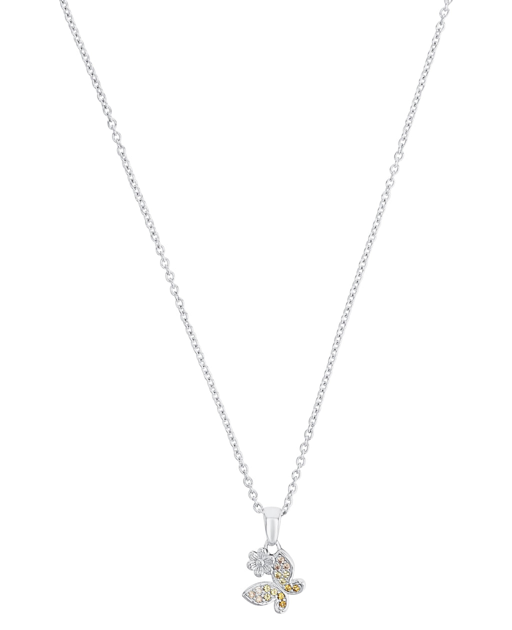 kette mit anhaenger blume und schmetterling bestzt mit champagner zirkonia steinen