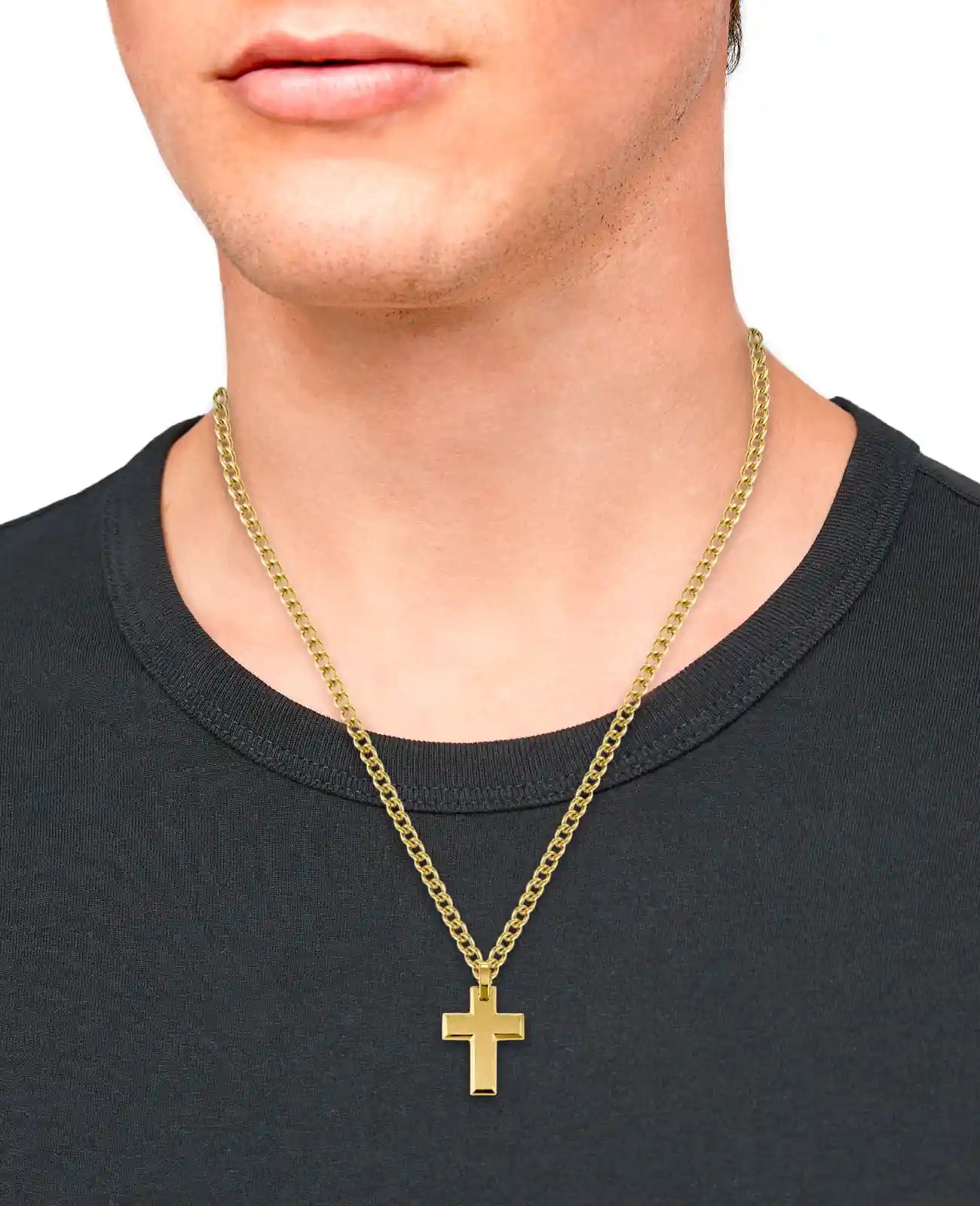 panzerkette mit grossen kantigen kreuz anhänger