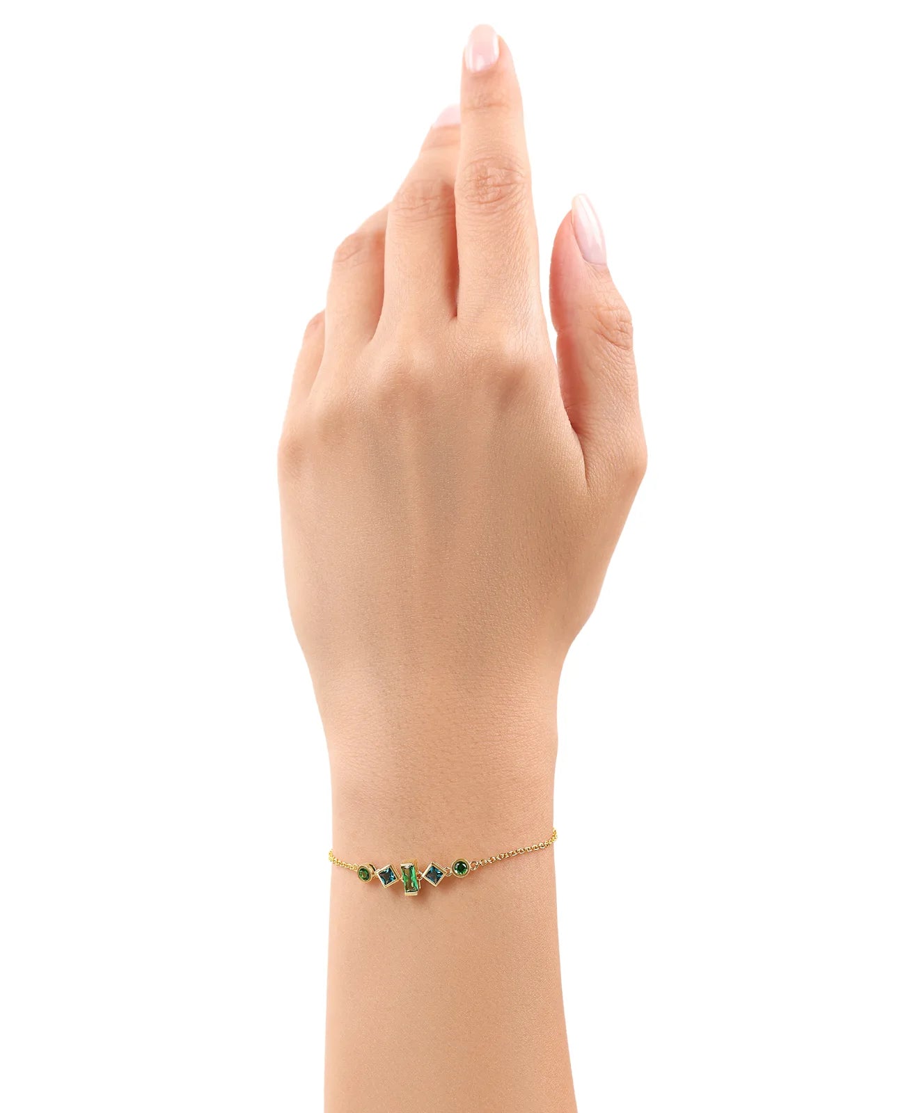 armband mit fuenf verschiedenen gruenen steinen