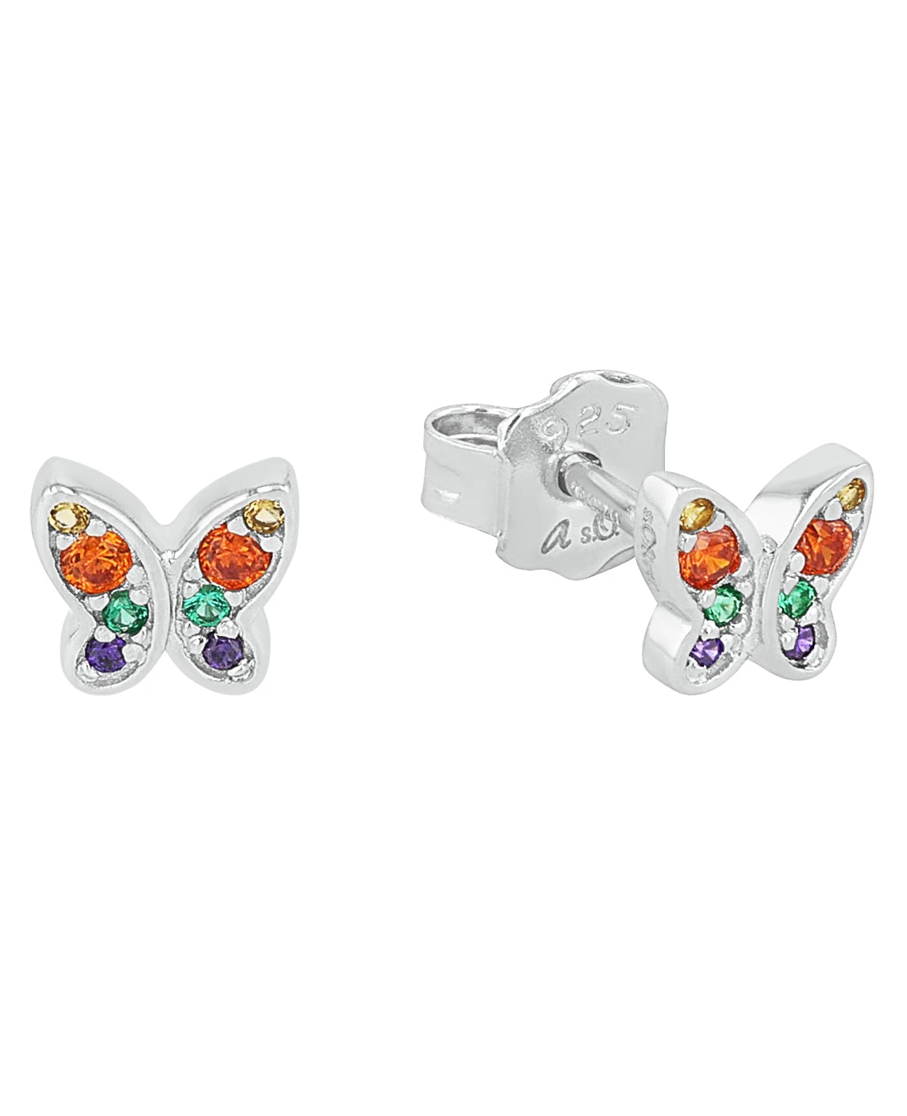 schmetterling ohrstecker mit orange gruen und lila zirkoniabesatz