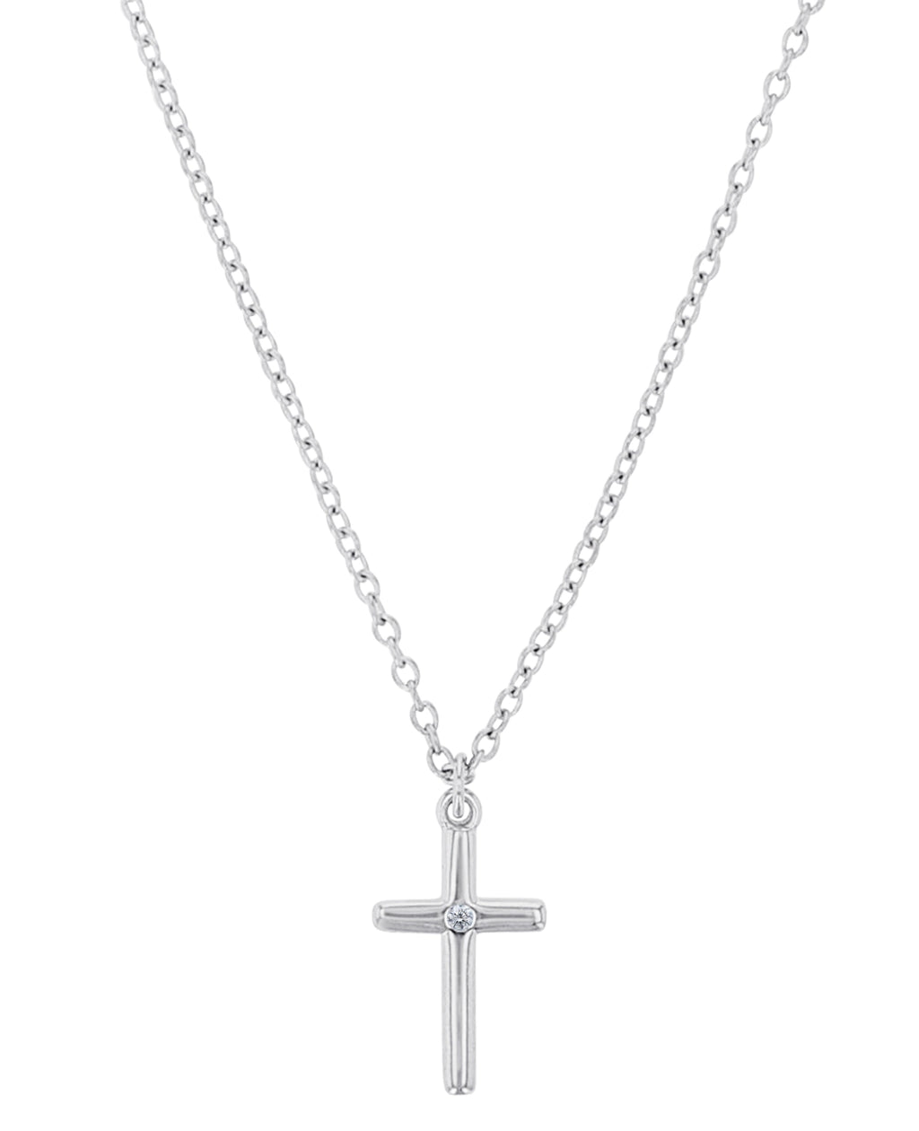 ankerkette mit glatten kreuz anhaenger hellblauer zirkinia in der mitte