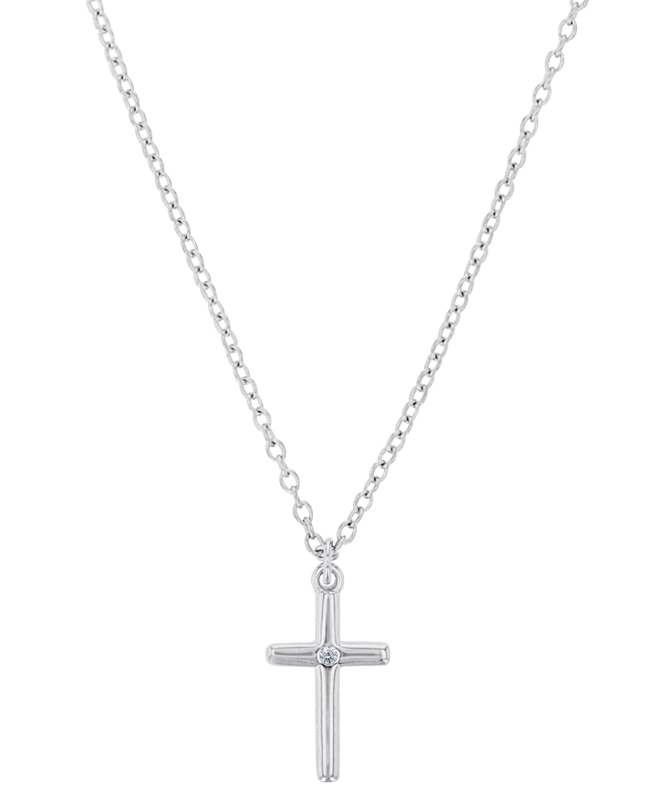 ankerkette mit glatten kreuz anhaenger hellblauer zirkinia in der mitte