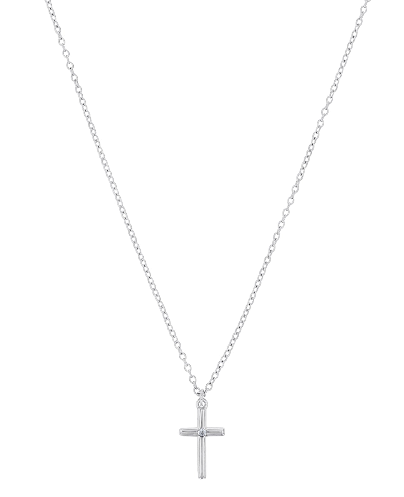 ankerkette mit glatten kreuz anhaenger hellblauer zirkinia in der mitte