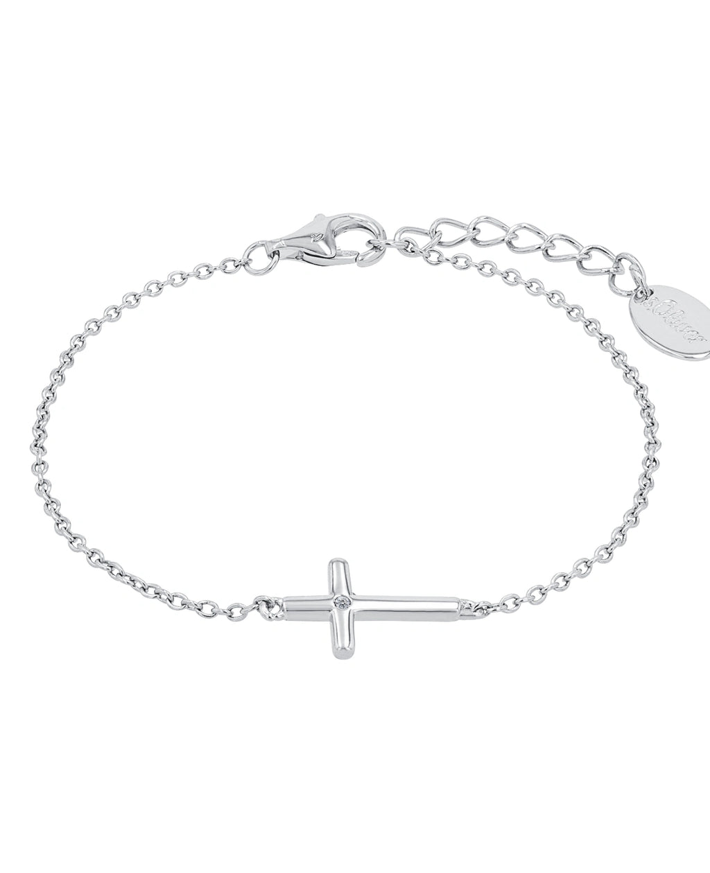 arrmband mit eingearbeiteten kreuz hellbaluer zirkonia in der mitte