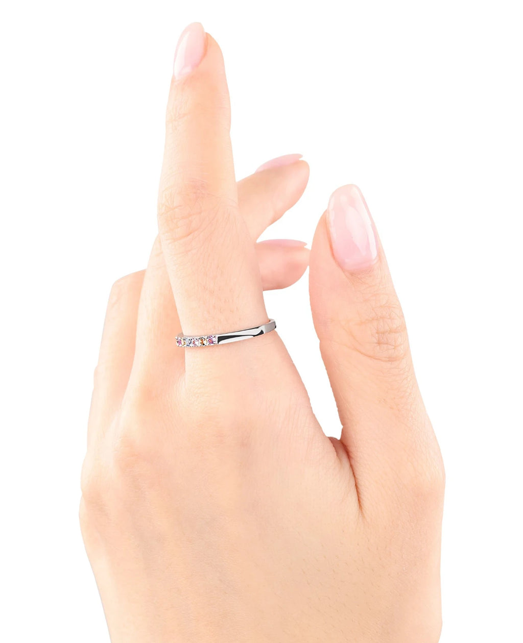 gleichlaufender ring mit 8 bunten zirkonia steinen