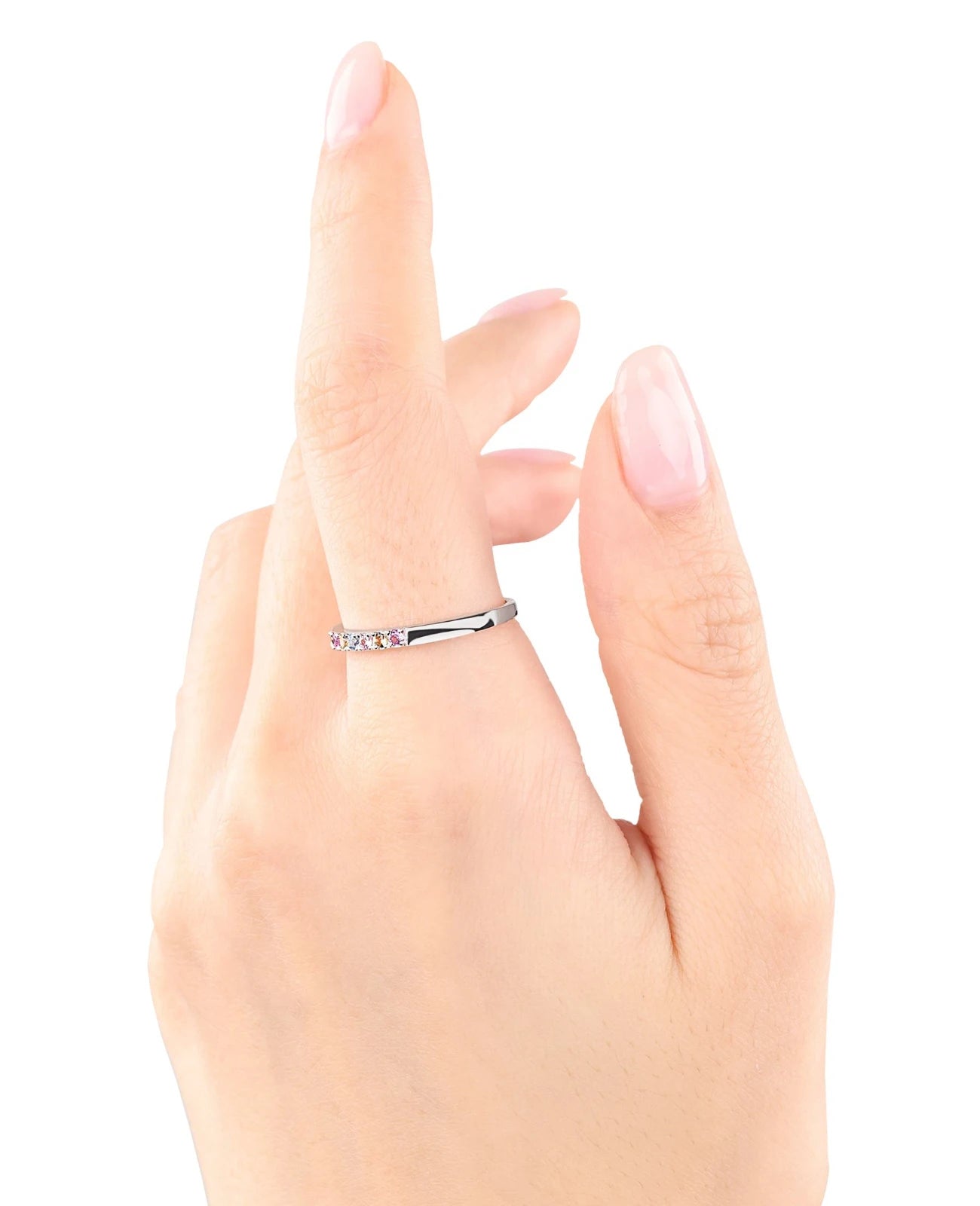 gleichlaufender ring mit 8 bunten zirkonia steinen
