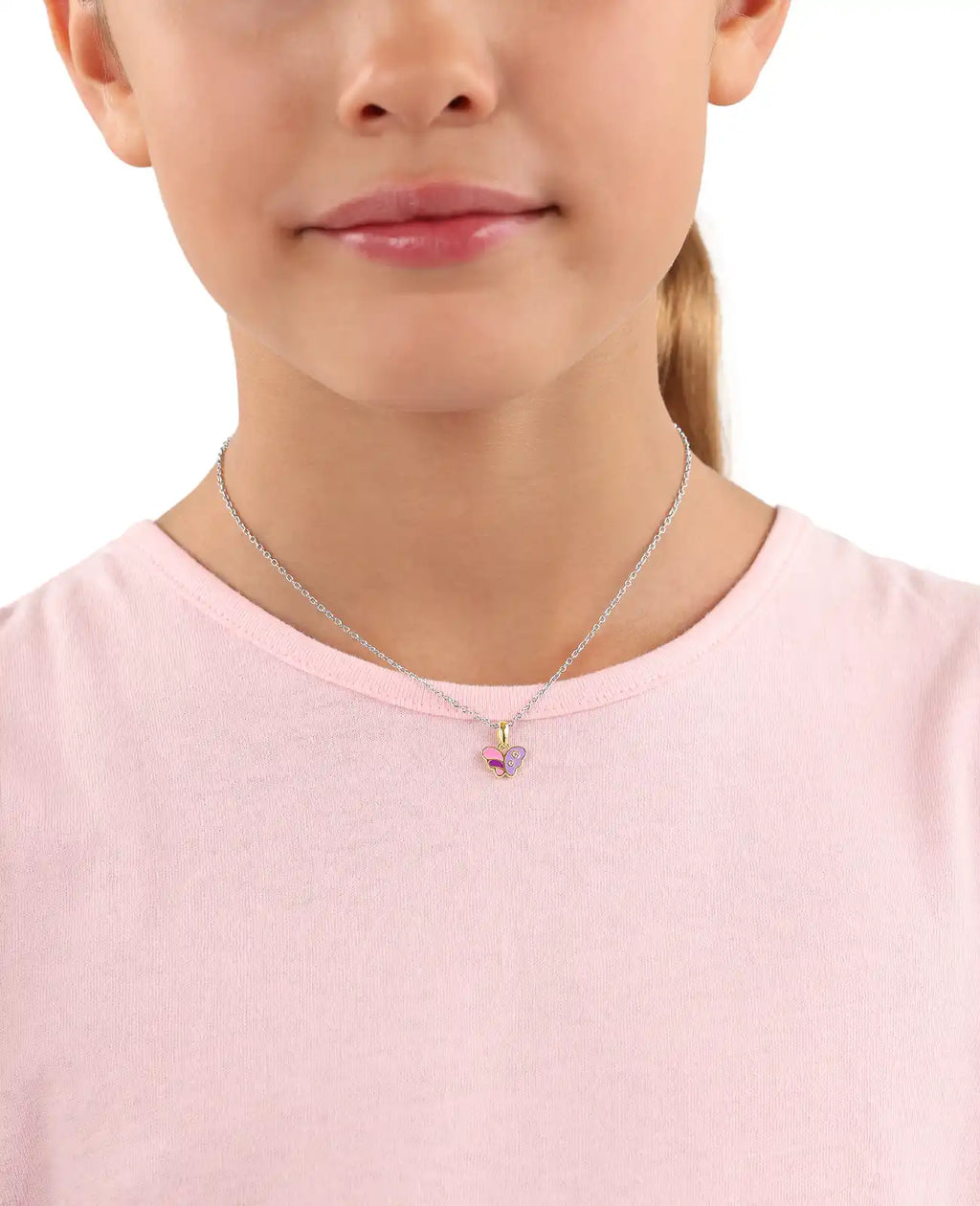 ankerkette silber mit golgfarbenen schmetterling anhaenger bunt