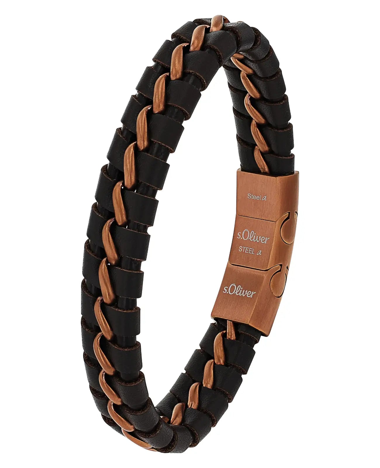geflochtener lederarmband schwarz mittig braun mit magnetverschluss