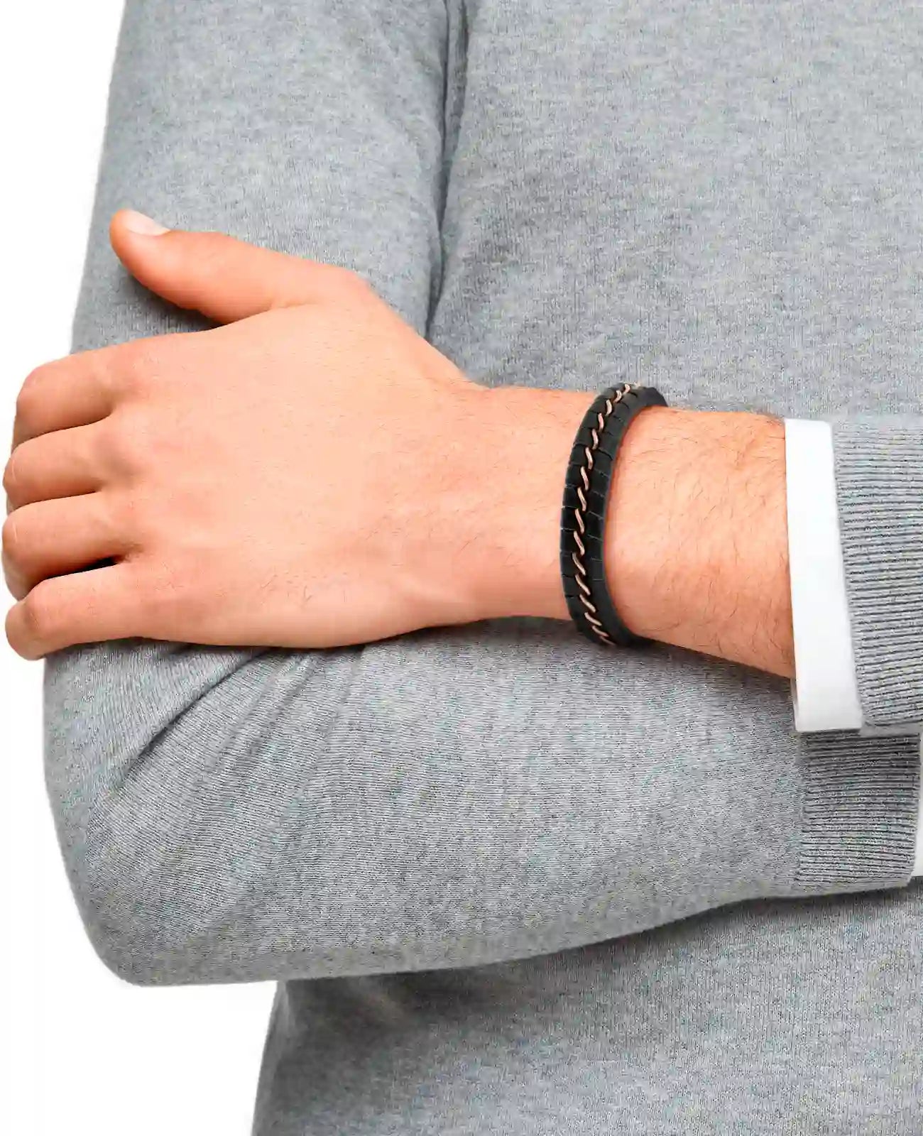 geflochtener lederarmband schwarz mittig braun mit magnetverschluss