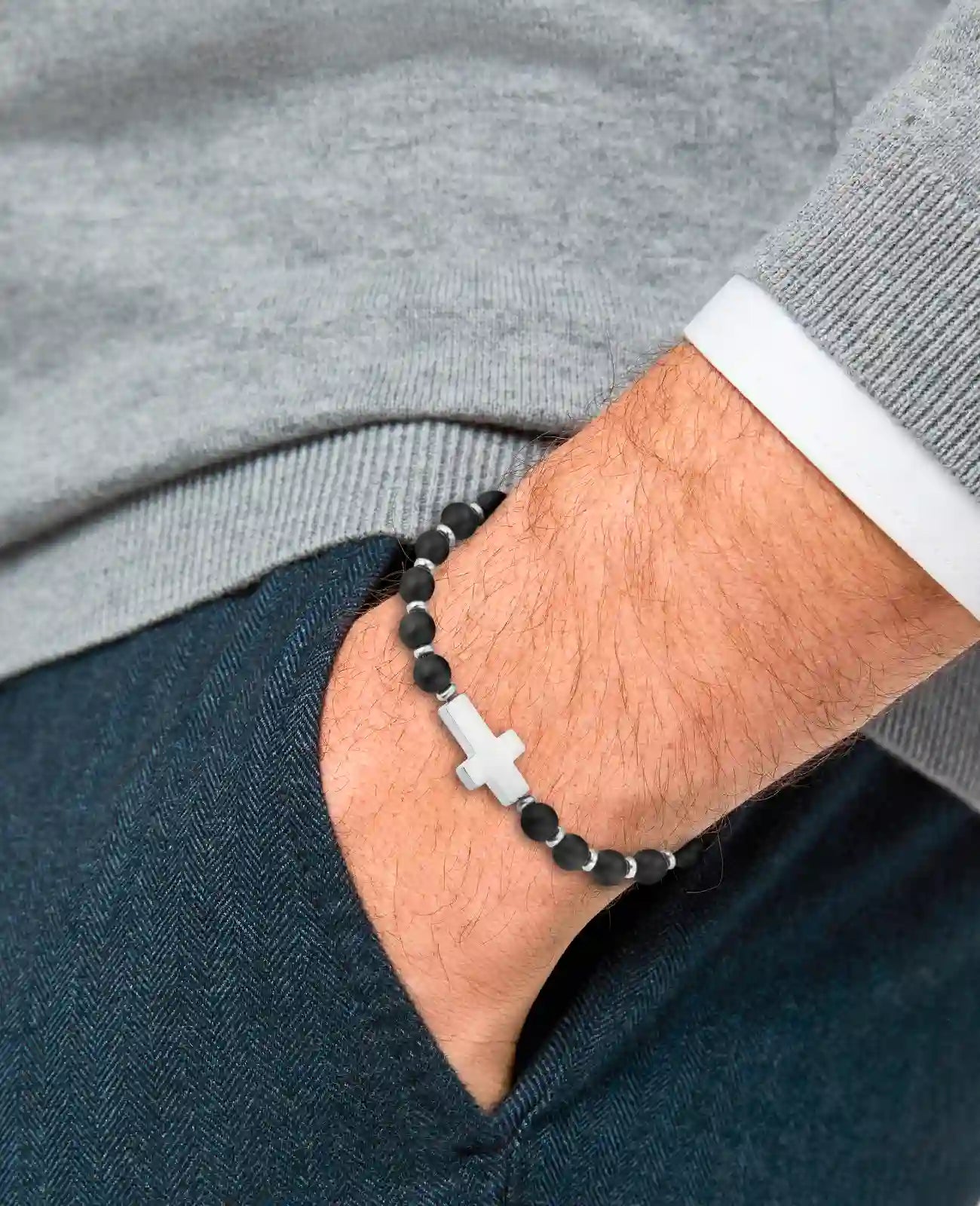 achatkugeln mit mittigen grossen kreuz aus Edelstahl
