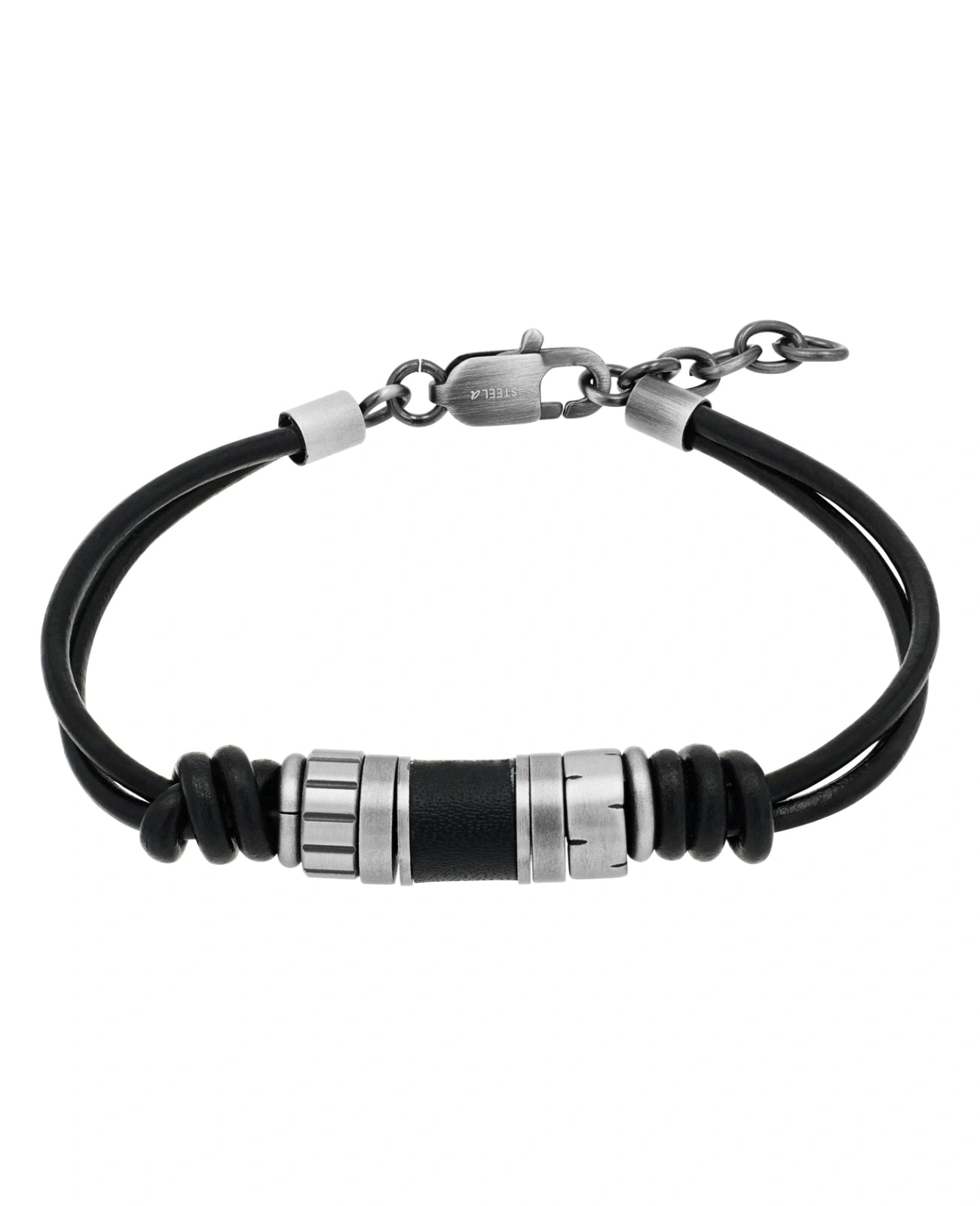 zweireihiges lederarmband mit zylindrischen mittelteilen