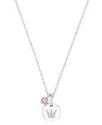 kette mit zwei anhänger zirkonia stein rosa und scheibe mit ausgestanzter krone