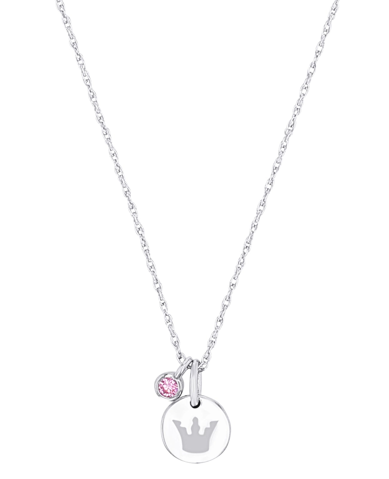 kette mit zwei anhänger zirkonia stein rosa und scheibe mit ausgestanzter krone