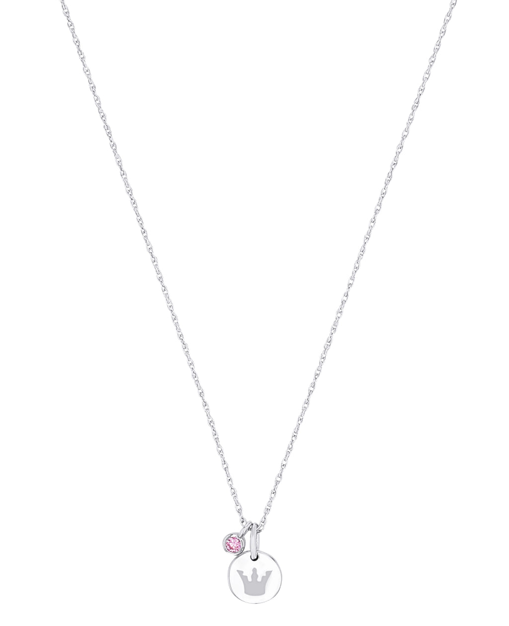 kette mit zwei anhänger zirkonia stein rosa und scheibe mit ausgestanzter krone