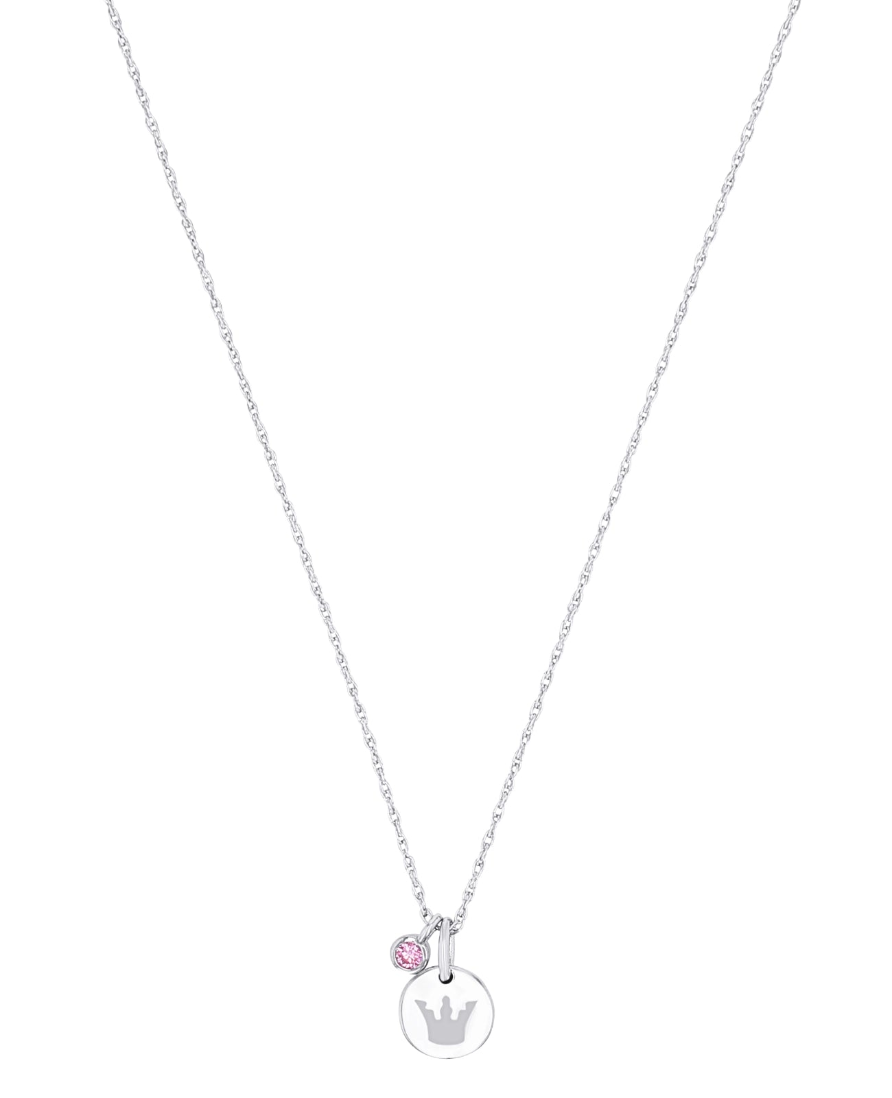 kette mit zwei anhänger zirkonia stein rosa und scheibe mit ausgestanzter krone
