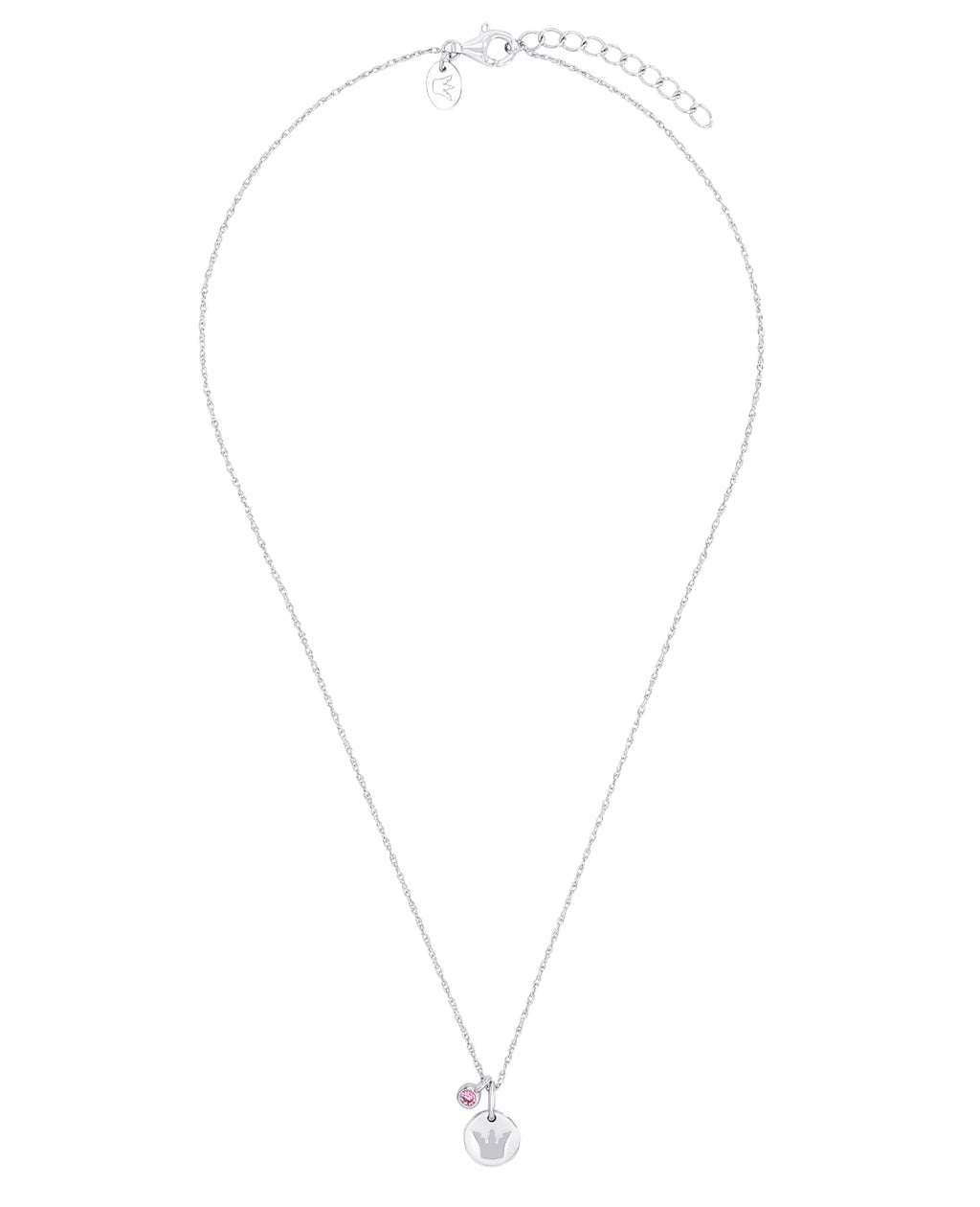 kette mit zwei anhänger zirkonia stein rosa und scheibe mit ausgestanzter krone