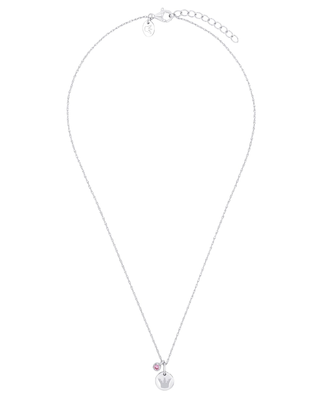 kette mit zwei anhänger zirkonia stein rosa und scheibe mit ausgestanzter krone