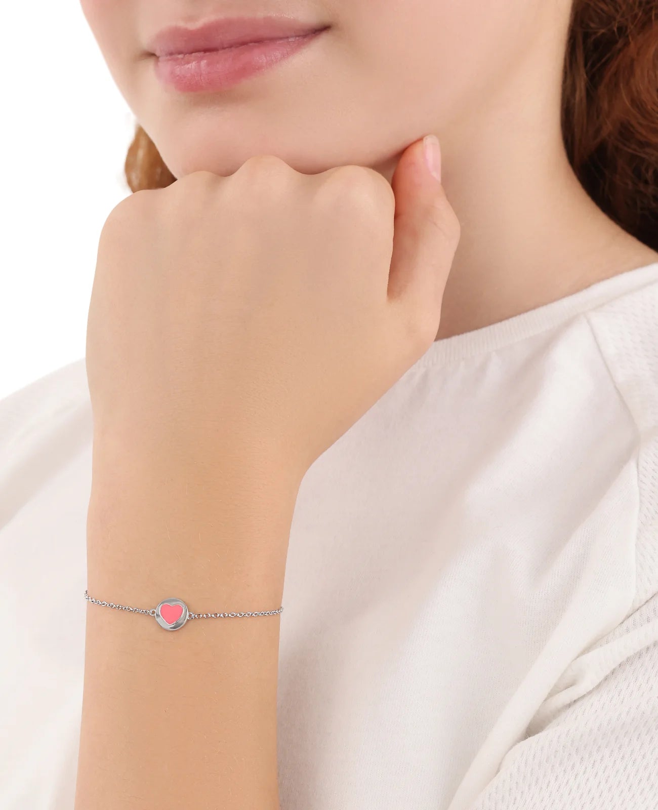 anker armkette mit runden mittelteil großes rosa herz in der mitte