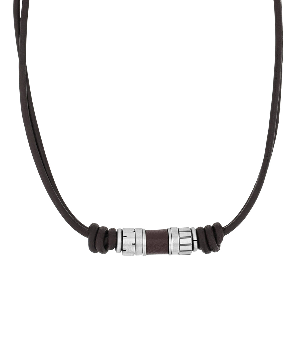 2 reihige leder halskette mit edelstahl und leder mittelteilen