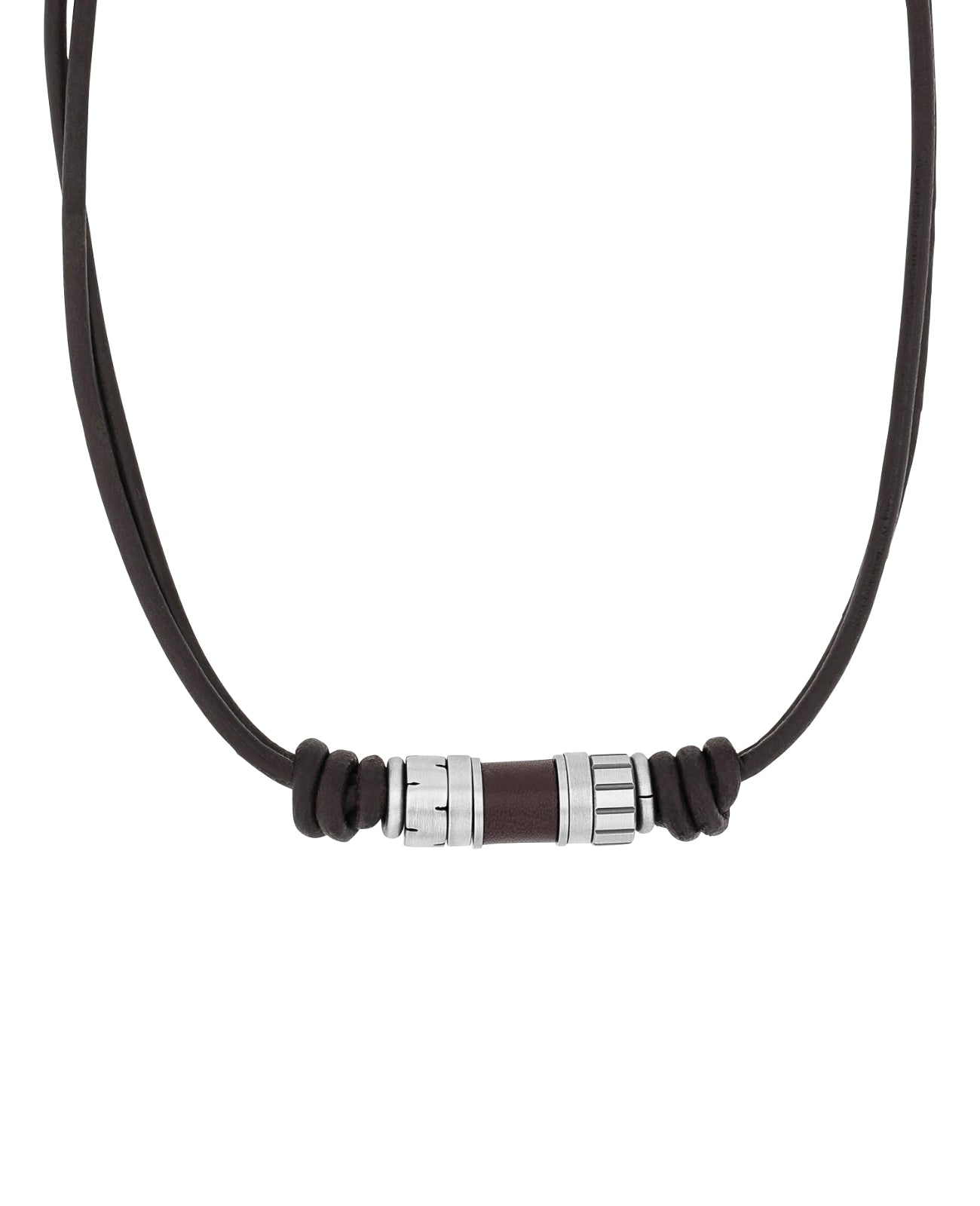2 reihige leder halskette mit edelstahl und leder mittelteilen