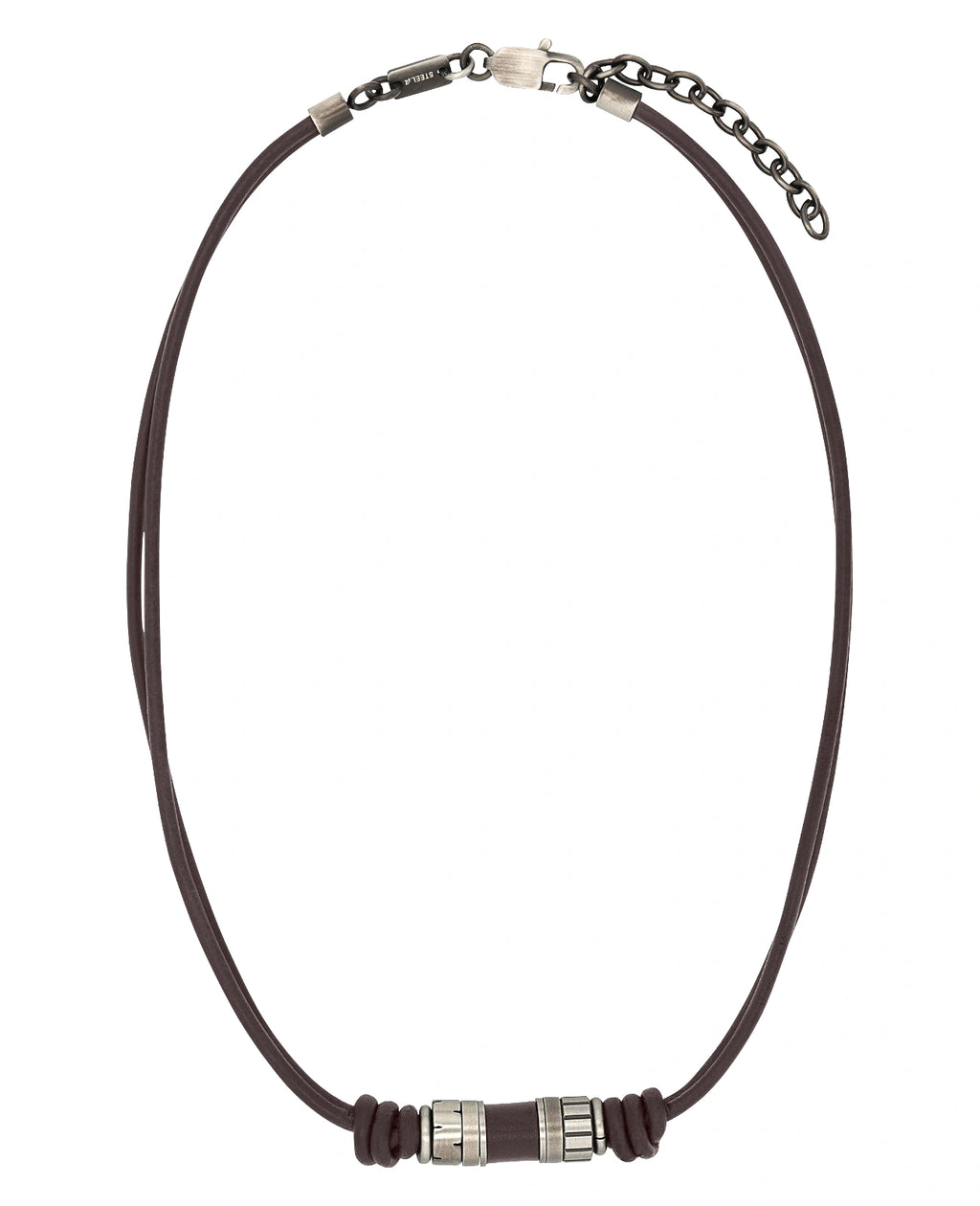 2 reihige leder halskette mit edelstahl und leder mittelteilen