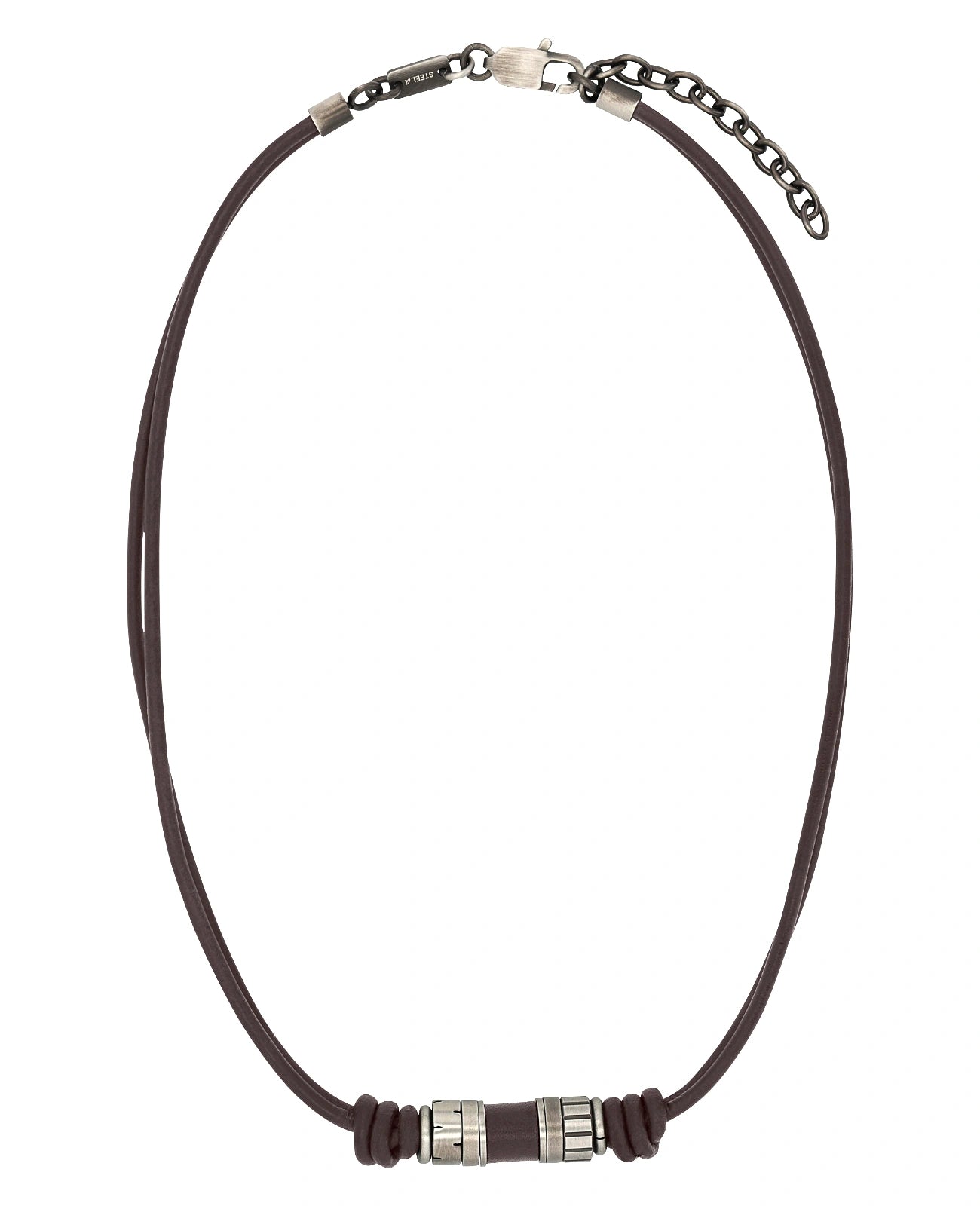 2 reihige leder halskette mit edelstahl und leder mittelteilen
