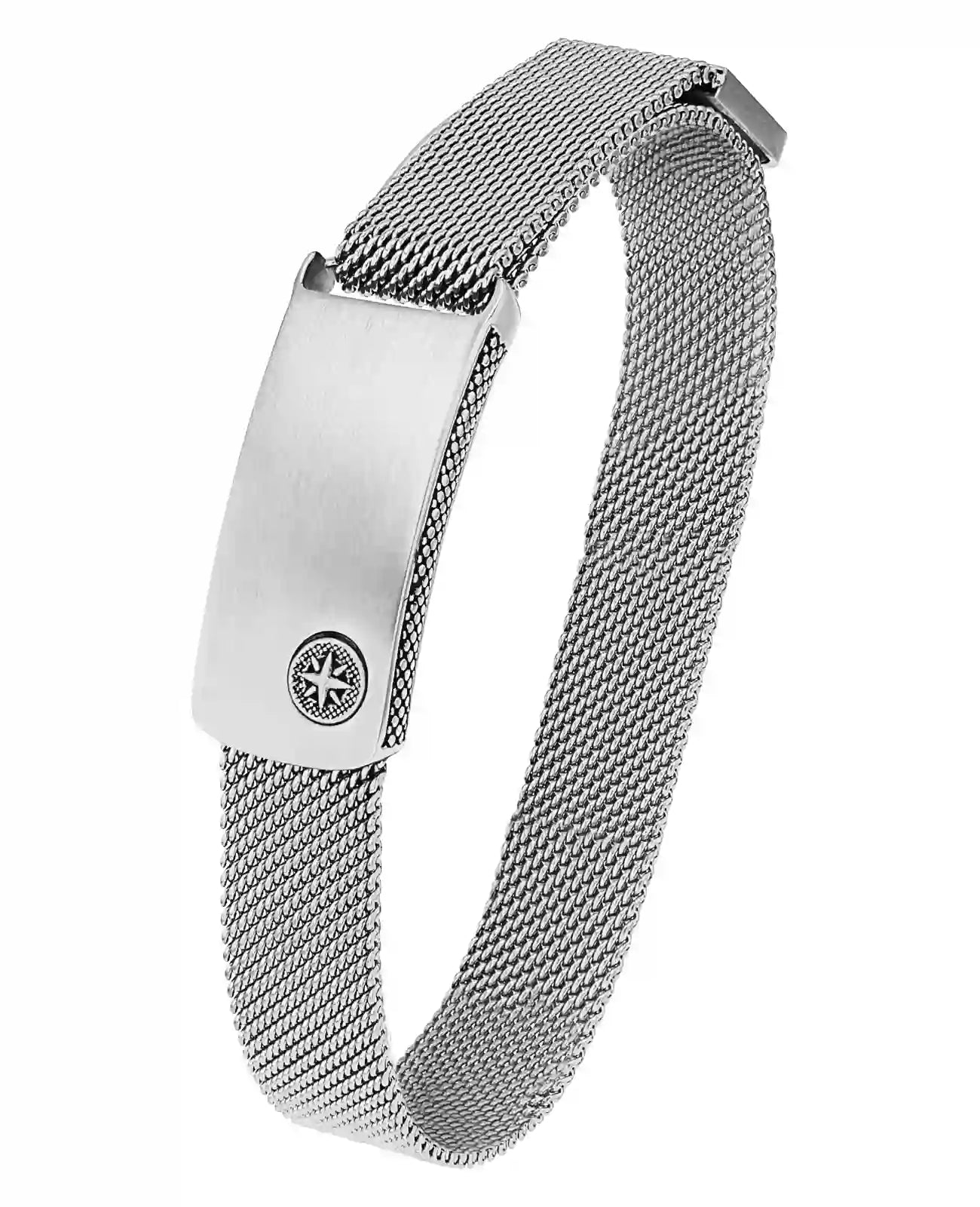 Milanese armband mit großer platte stufenloser magnetverschluß kompassmotiv in einer ecke