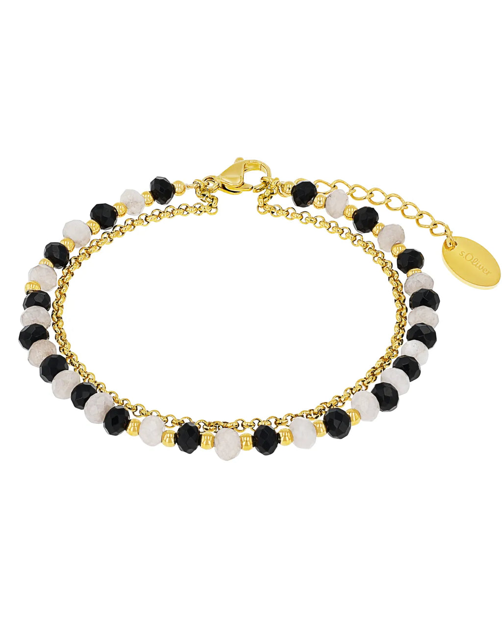 2 reihiges Armband erbskette goldfarben steinkette mit hellen und schwarzen geschliffenen kugeln
