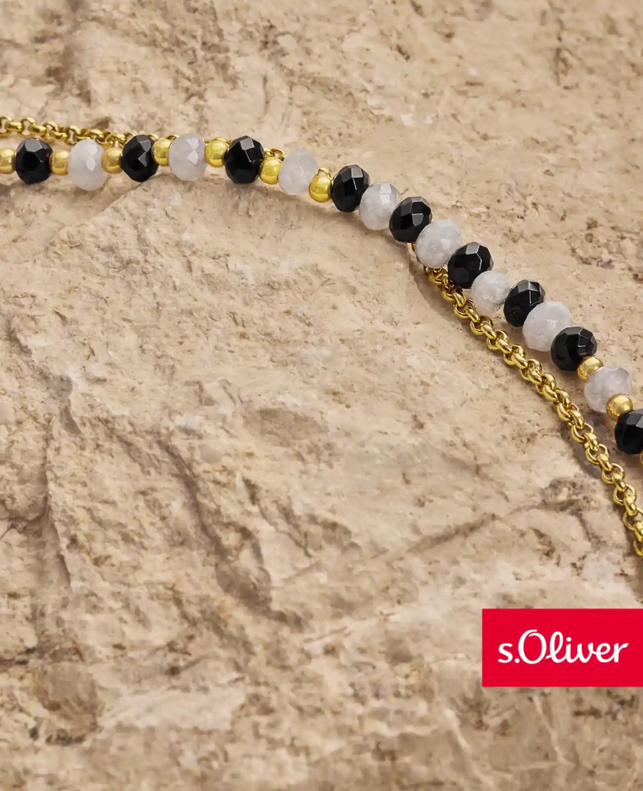 2 reihiges Armband erbskette goldfarben steinkette mit hellen und schwarzen geschliffenen kugeln