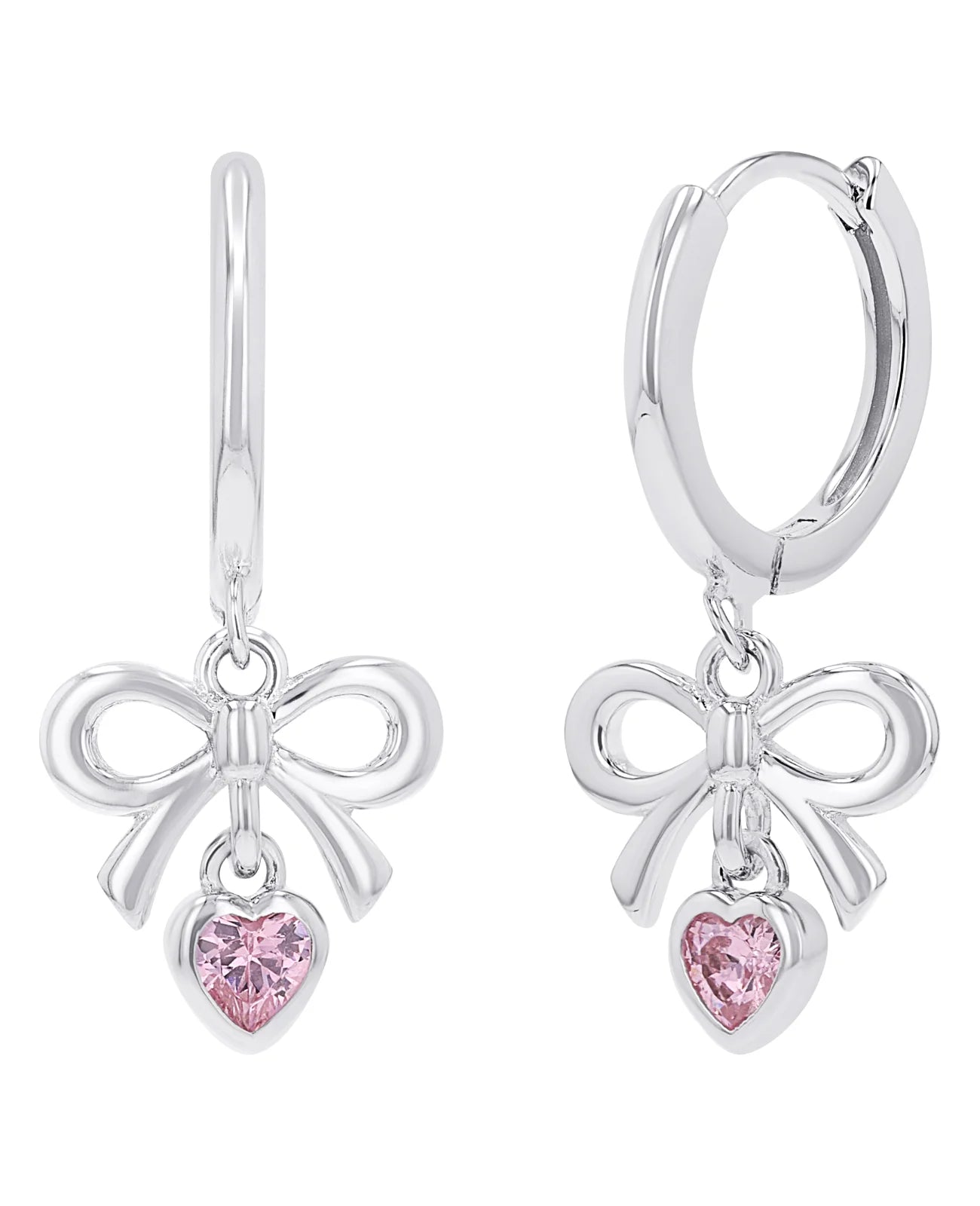 creolen mit baumelnder schleife und rosa herz