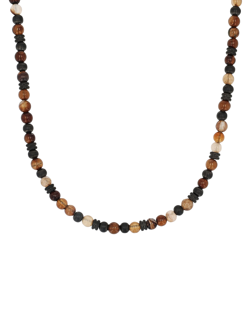 braune steinkette mit schwarzen edelstahl elementen