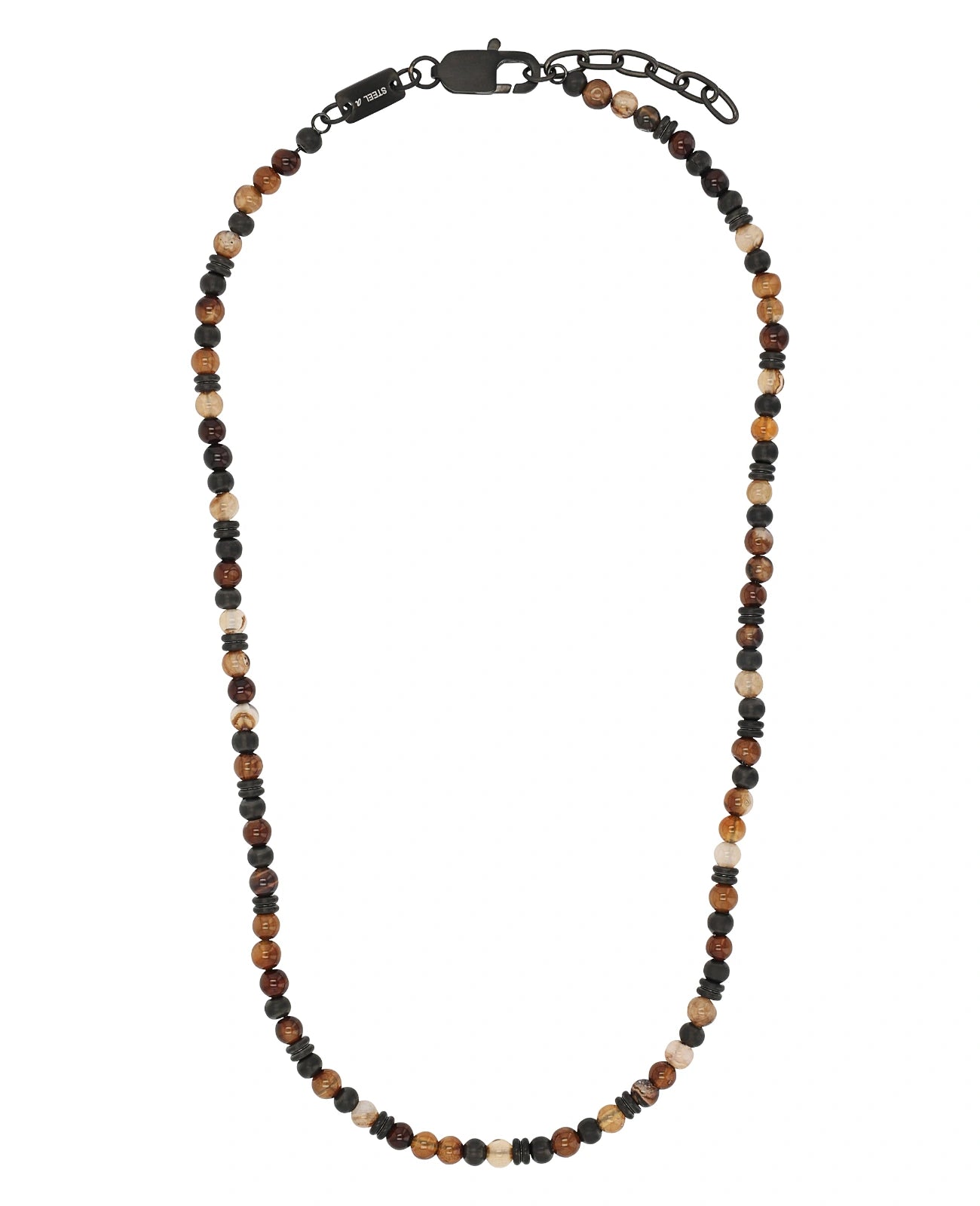 braune steinkette mit schwarzen edelstahl elementen