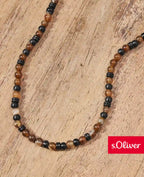 braune steinkette mit schwarzen edelstahl elementen