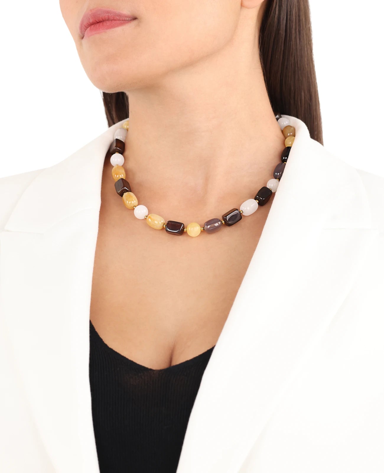 braune steinkette rund oval und rechteckig